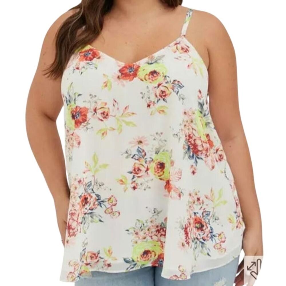 NWT Torrid White Floral Sophie Chiffon V-neck Swing Cami